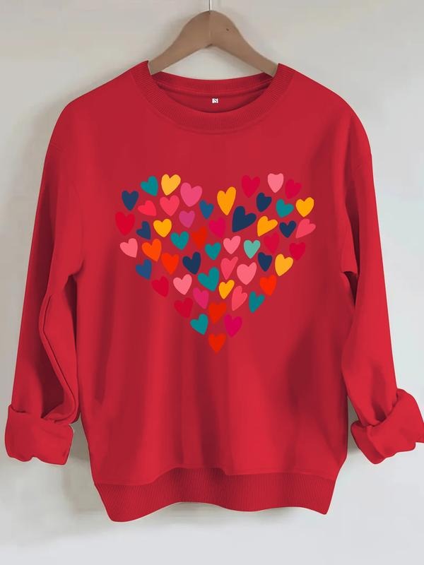 Women's Casual Round Neck Sweatshirt with Colorful Heart Pattern, All-Season Fashion Top, Comfortable Daily Wear...