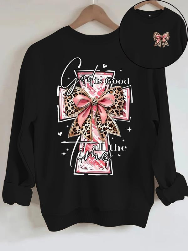 Women's Casual Round Neck Sweatshirt with Leopard Butterfly Knot Pattern, All-Season Fashion Top, Comfort Wear T-Shirts,...
