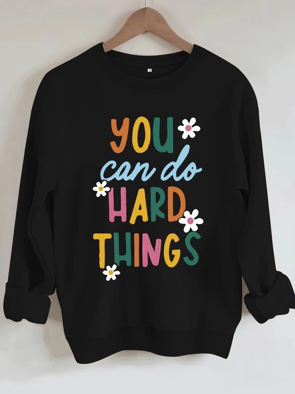 Women's Casual Round Neck Sweatshirt with Letter Print, Fitted Four-Season Fashion Top, Comfort Daily Wear T-Shirts, Hoodie