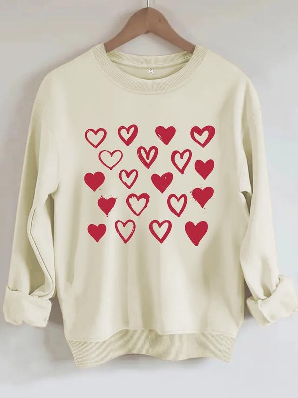 Women's Casual Round Neck Sweatshirt with Valentine's Day Heart Pattern, All-Season Fashion Top, Comfort Wear T-Shirts,...