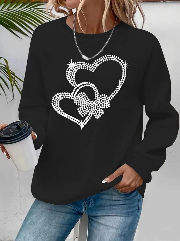 Women's Casual Round Neck Sweatshirt with Valentine's Day Pattern, All-Season Fashion Top, Comfort Daily Wear T-Shirts,...