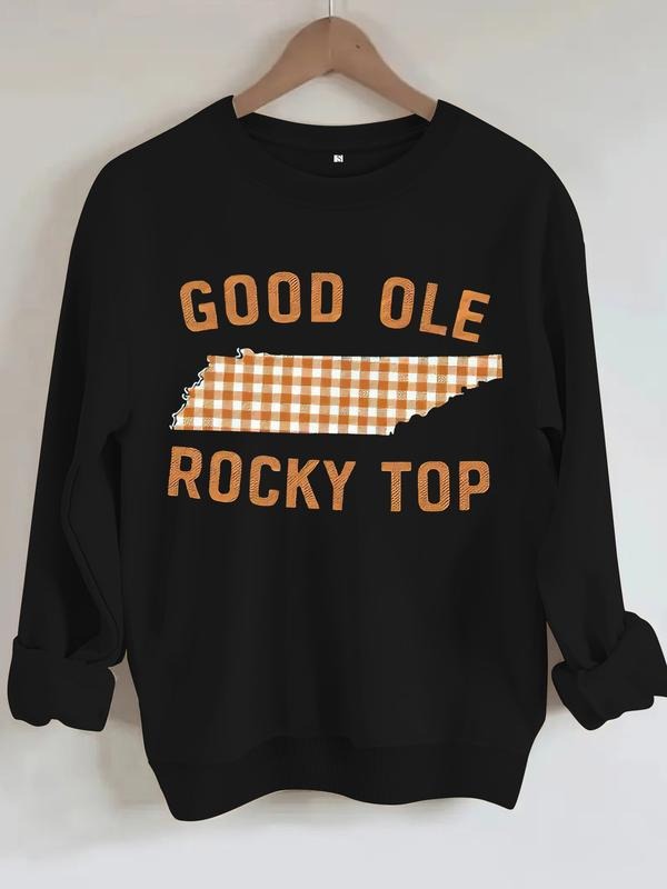 Women's Casual Round Neck Sweatshirt, Good Ol' Rocky Top Tennessee Outline Plaid Print, All-Season Fashion Top, Comfort...