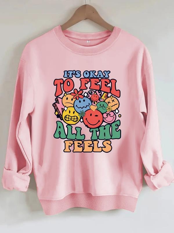 Women's Casual Round Neck Sweatshirt, Letter Print, Fitted, All-Season Fashion, Comfortable Daily Wear T-Shirts, Hoodie