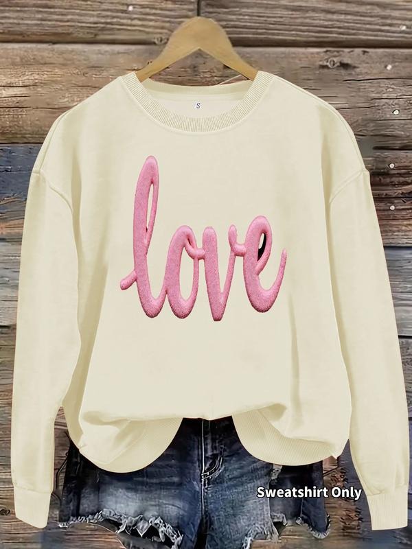 Women's Casual Round Neck Sweatshirt, Love Foam Pattern, All-Season Fashion Top, Comfort Daily Wear T-Shirts, Hoodie