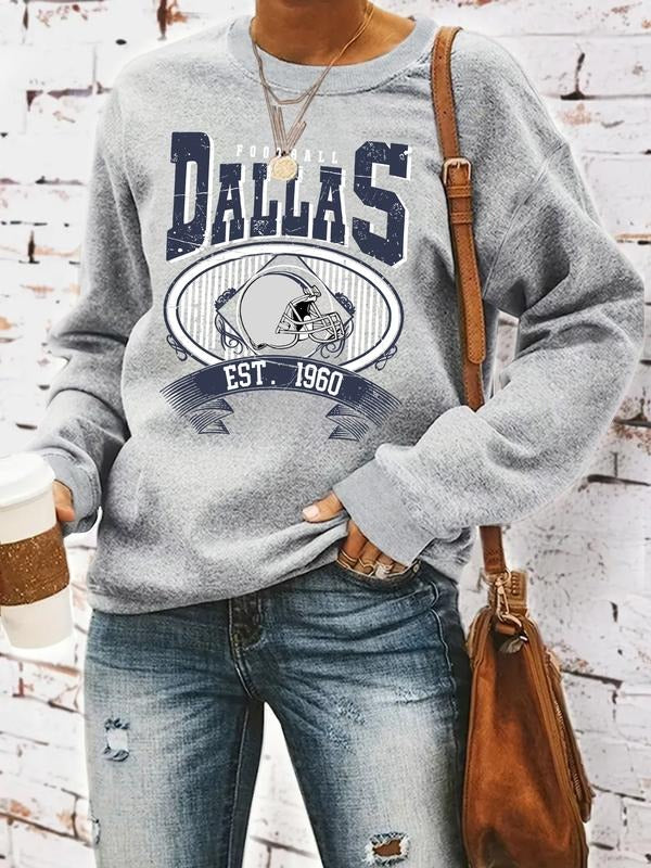 Women's Casual Rugby Letter Print Hoodie, Soft Long Sleeve Round Neck Sweatshirt, All-Season Comfort Clothing T-Shirts