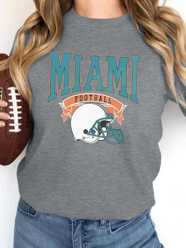 Women's Casual Rugby Print Long Sleeve Round Neck Pullover Sweatshirt, Fitted Moderate Fabric, Fall & Winter Fashion,...