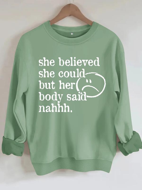 Women's Casual She Believed Graphic Sweatshirt, Soft Long Sleeve Round Neck Pullover, All-Season Comfort T-Shirts, Hoodie