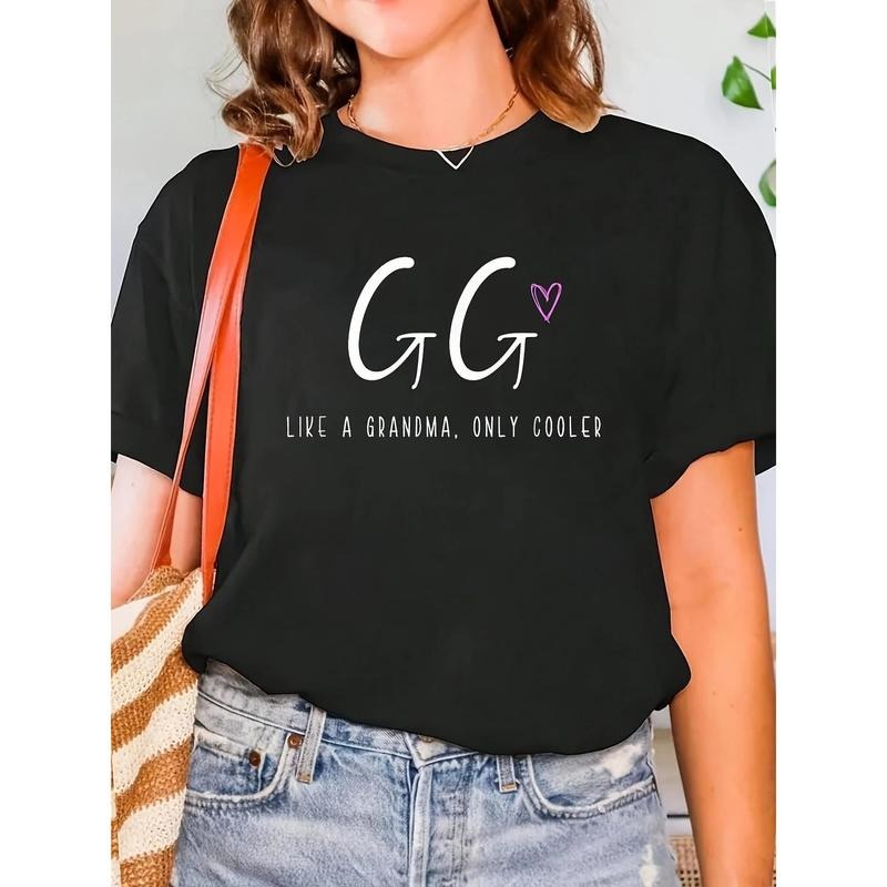 Women's Casual Short Sleeve T-Shirt - Black with White & Purple Letter Print, 100% Cotton 100% Elastane Blend, Stretchy...