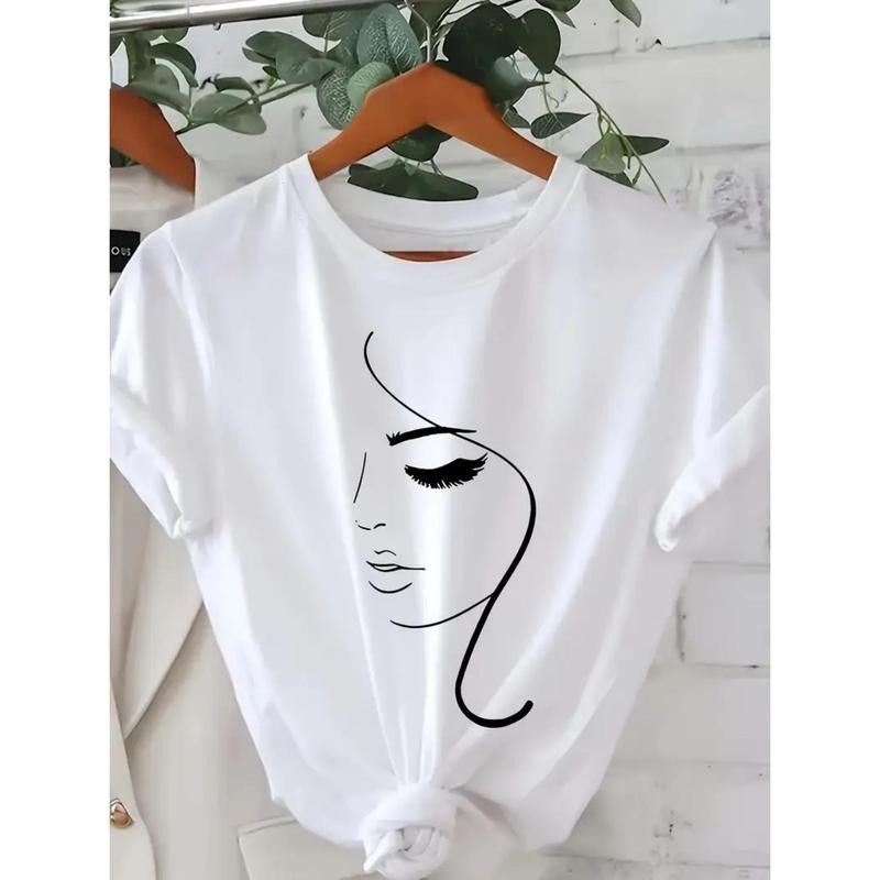 Women's Casual Short Sleeve T-Shirt - Geometric Print Loose Fit Round Neck Top, Breathable Machine-Washable Spring Summer...