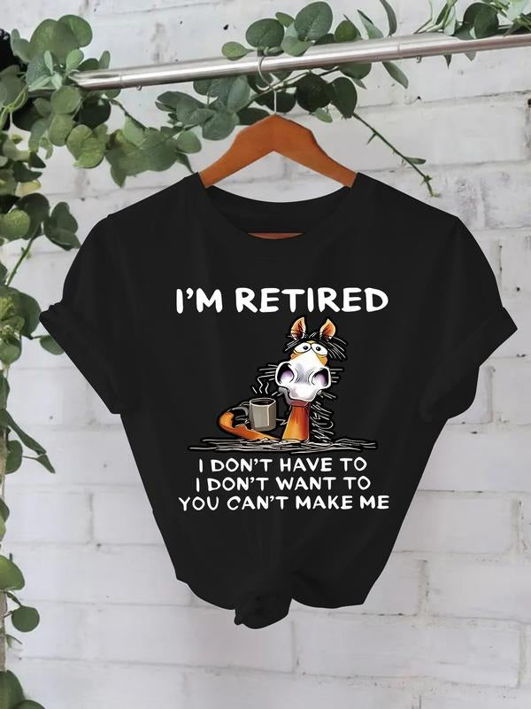 Women's Casual Short Sleeve T-Shirt, I'm Retired Print, Soft Breathable Fabric, Round Neck, Fitted, All Seasons Hoodie,...