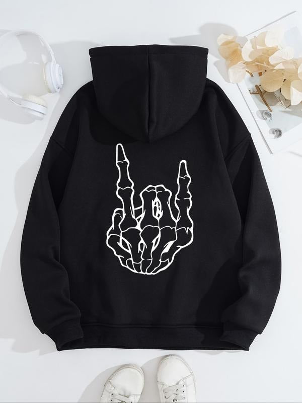 Women's Casual Skull Graphic Hoodie with Front Pocket, Loose-Fit Thick Fabric Pullover for Fall & Winter, Sweatshirt T-Shirts