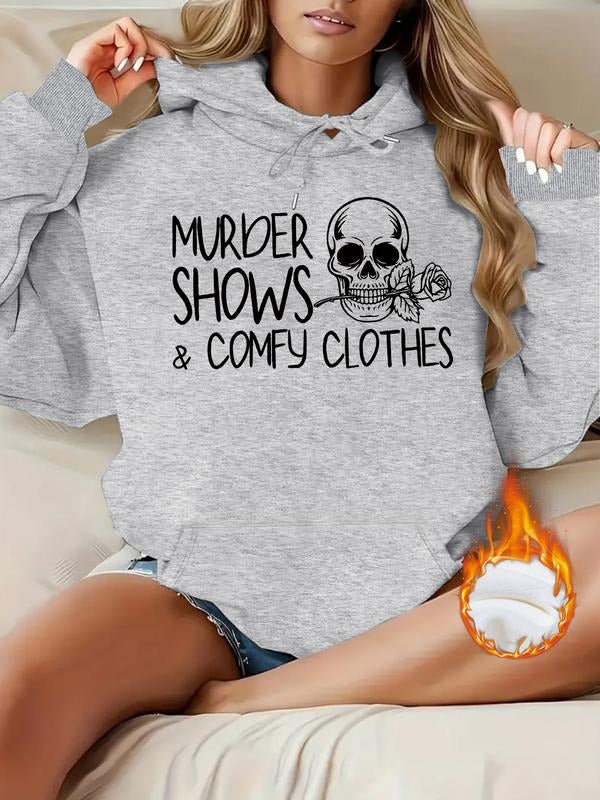 Women's Casual Skull Print Hooded Sweatshirt with Front Pocket, Comfortable Winter Pullover, Fall & Winter Fashion...