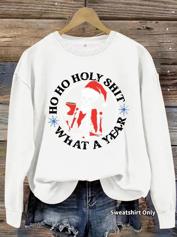 Women's Casual Skull Santa Graphic Pullover Sweater, Soft Long Sleeve Round Neck Sweatshirt, Comfortable Daily Wear...