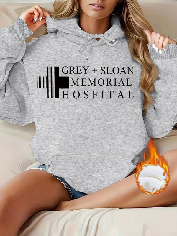 Women's Casual Sloan Memorial Hospital Letter Print Hoodie with Front Pocket, Loose Fit Thick Fabric Fall & Winter...