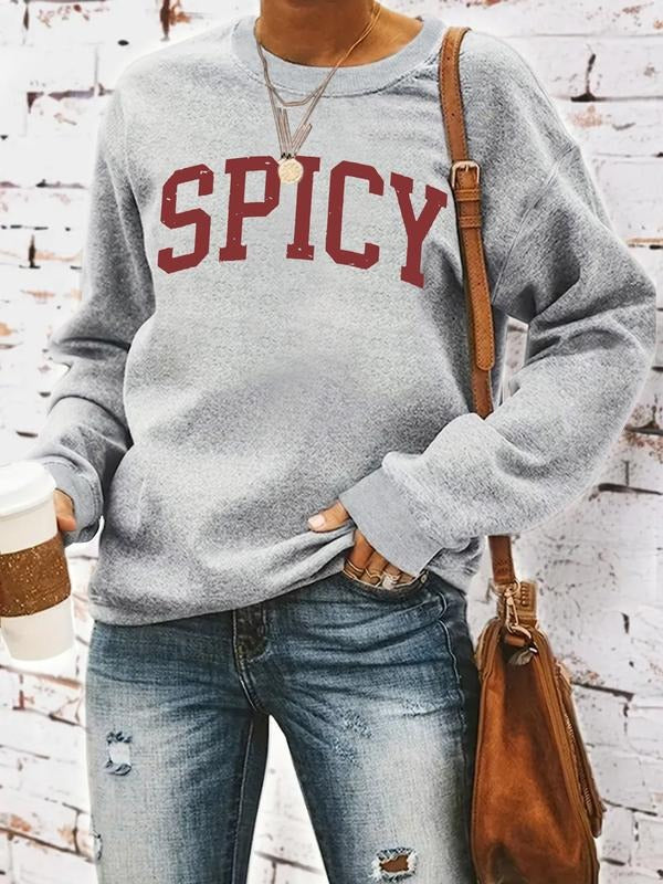 Women's Casual Spic Pattern Pullover Sweater, Soft Long Sleeve Round Neck Sweatshirt, Comfortable Daily Wear T-Shirts, Hoodie