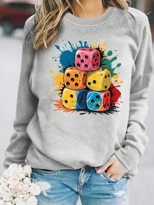 Women's Casual Splash Block Print Pullover Sweater, Soft Long Sleeve Round Neck Sweatshirt, Comfortable Daily Wear...