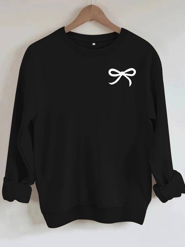 Women's Casual Sweatshirt with Bow Print, Round Neck, All-Season Knit Fabric, Comfortable Daily Wear T-Shirts, Hoodie