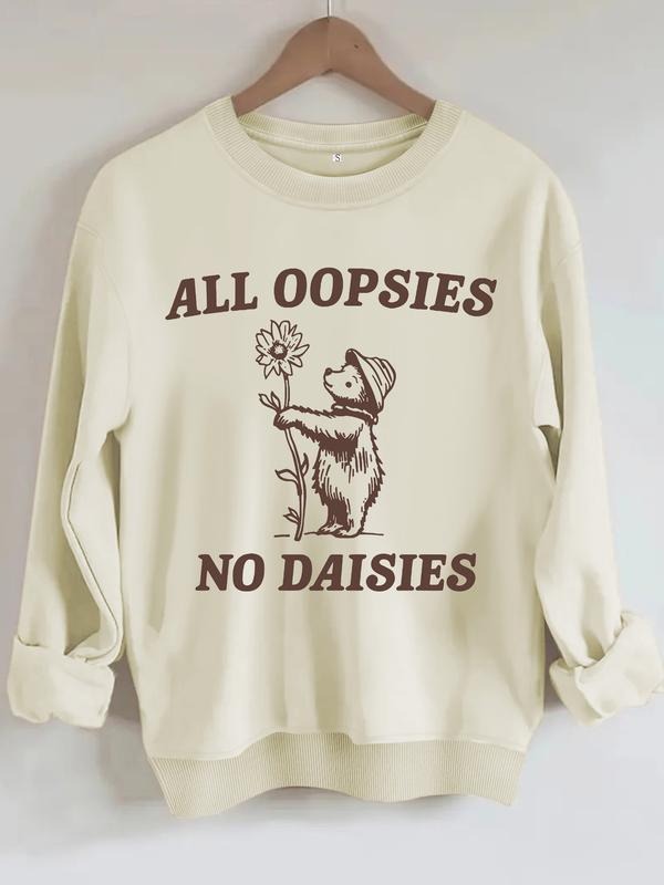 Women's Casual Sweatshirt with Cartoon Bear Print, Round Neck, All-Season Knit Fabric, Comfortable Daily Wear T-Shirts,...