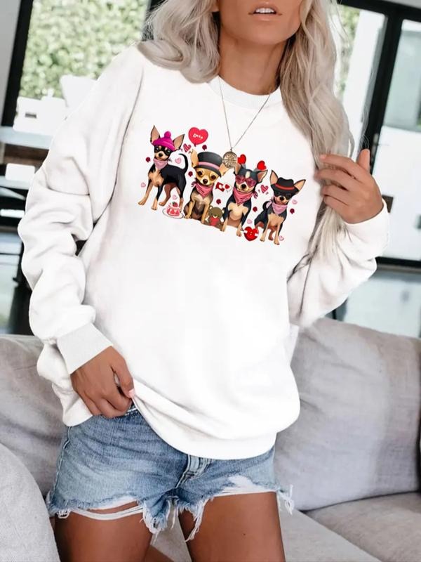 Women's Casual Sweatshirt with Cute Long Hair Dog Print, Round Neck, All-Season Knit Fabric, Comfortable Daily Wear...