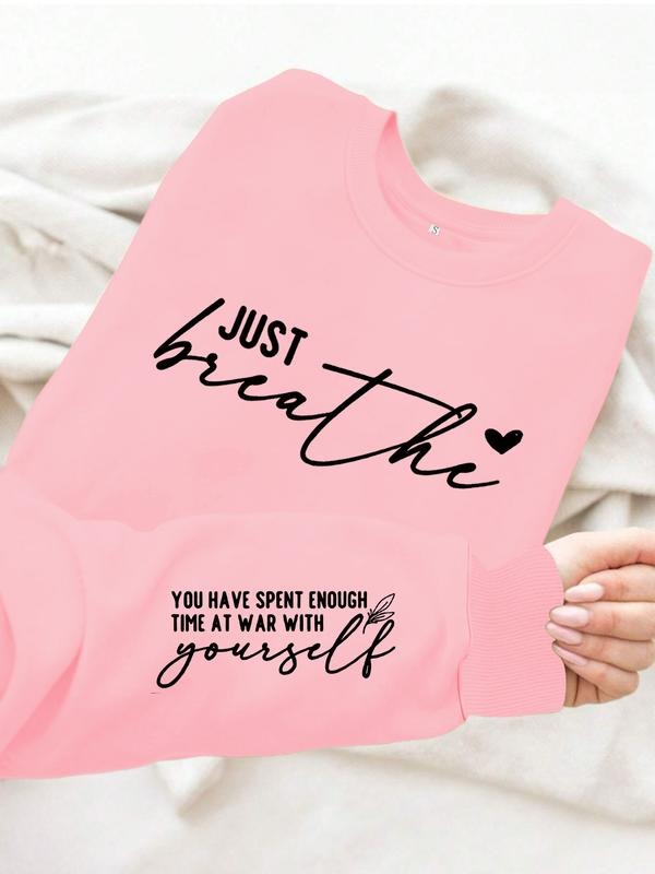 Women's Casual Sweatshirt with Inspirational Quotes, Round Neck, All-Season Knit Fabric, Comfortable Daily Wear T-Shirts,...