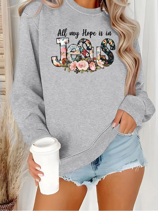 Women's Casual Sweatshirt with Jesus Cartoon Print, Round Neck, All-Season Knit Fabric, Comfortable Daily Wear T-Shirts,...