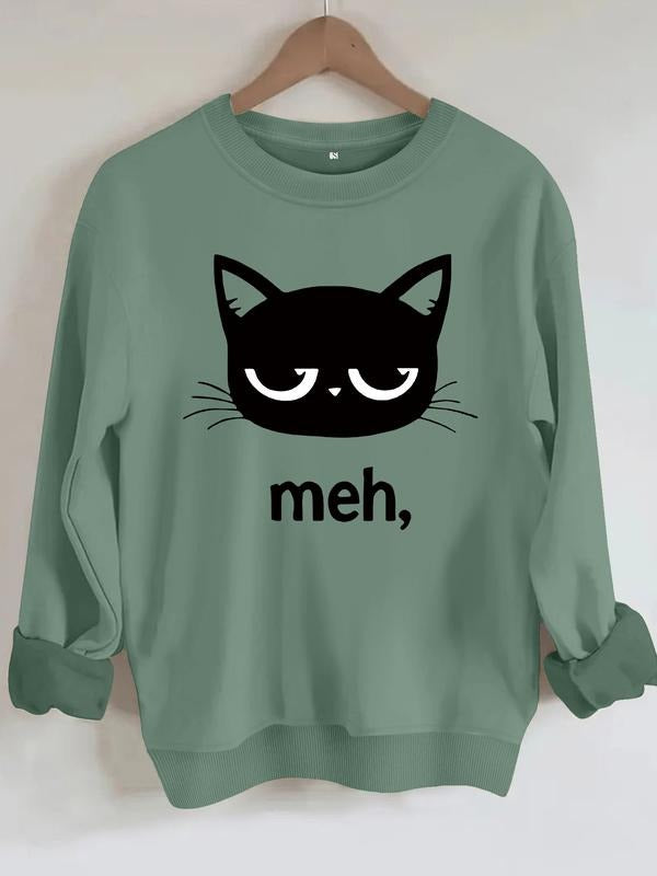 Women's Casual Sweatshirt with Nine Cats Face Print, Round Neck, All-Season Knit Fabric, Comfortable Daily Wear T-Shirts,...