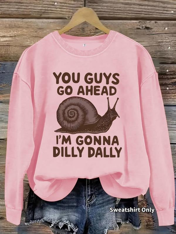 Women's Casual Sweatshirt with Snail Pattern, Round Neck, Fitted Knit Fabric, All-Season Comfort Clothing T-Shirts, Hoodie