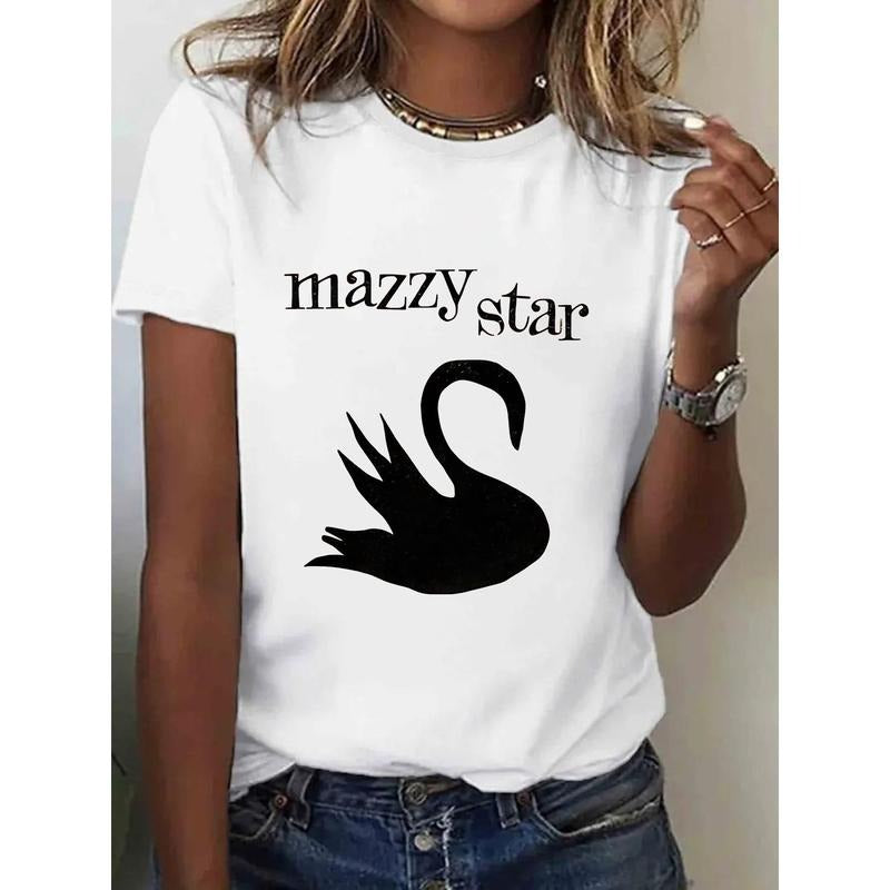 Women's Casual T-Shirt | 100% Pure | Round Neck, Short Sleeve | Swan Graphic Print | All-Season Comfort Fit | Machine...