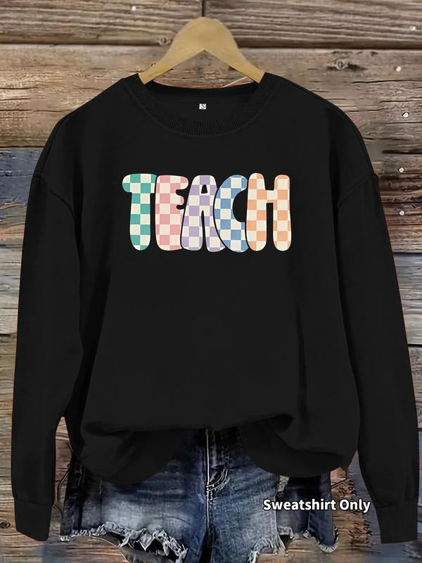 Women's Casual Teach Graphic Pullover Sweater, Soft Long Sleeve Round Neck Sweatshirt, Comfortable Daily Wear T-Shirts,...