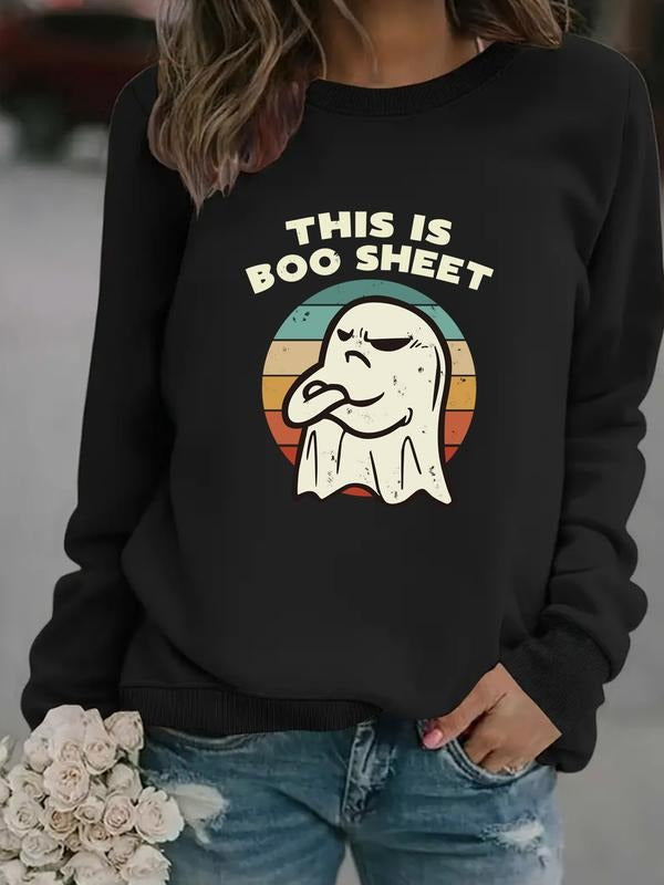 Women's Casual This Is Boo Sheet Graphic Pullover Sweatshirt, Soft Long Sleeve Round Neck Top, Comfortable Daily Wear...