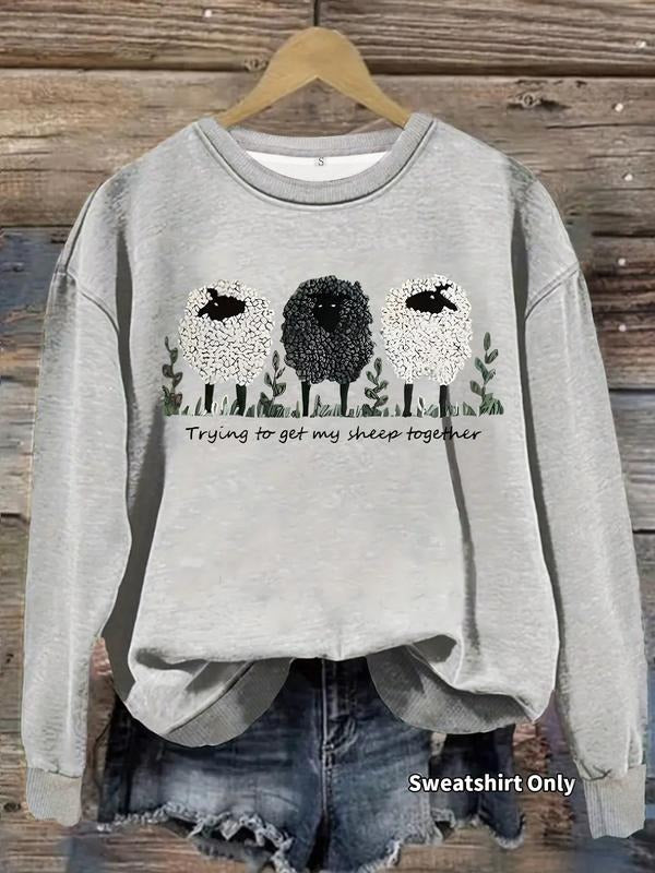 Women's Casual Three Sheep Pattern Pullover Sweatshirt, Soft Long Sleeve Round Neck, All-Season Comfort, Durable Fabric...