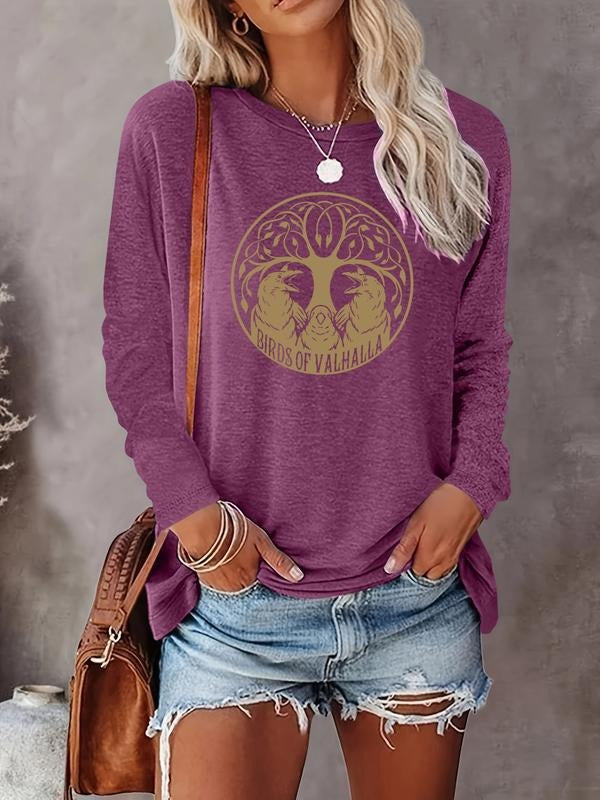 Women's Casual Totem Print Long Sleeve Round Neck T-Shirt, Comfortable Fabric, Available in 7 Colors, Perfect for All...