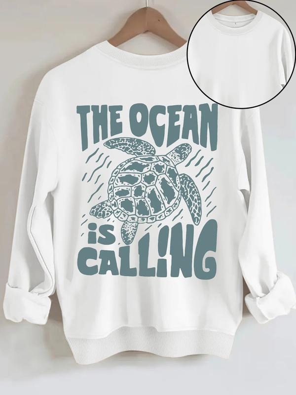 Women's Casual Turtle Print Round Neck Sweatshirt, Fall & Winter, Graduation, Teacher, Back to School Pullover, Fitted...