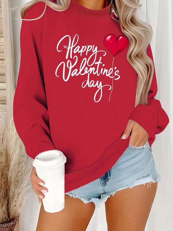 Women's Casual Valentine Print Round Neck Sweatshirt, Fall & Winter, Graduation, Teacher, Back to School Pullover...