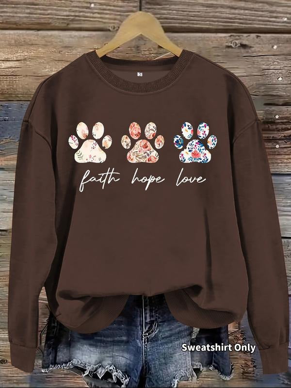 Women's Casual Vintage Floral Dog Paw Print Pullover Sweater, Soft Long Sleeve Round Neck Sweatshirt, All Seasons Wear...