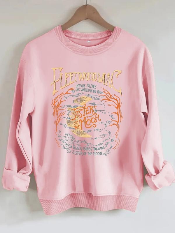 Women's Casual Vintage Moon Pattern Pullover, Soft Long Sleeve Round Neck Sweatshirt, All-Season Comfort Clothing...