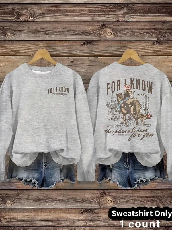Women's Casual Western Faith Theme Pullover Sweater, Soft Long Sleeve Round Neck Sweatshirt, Comfortable Daily Wear...