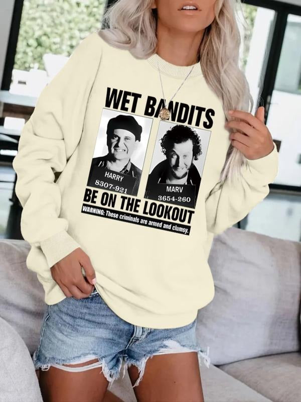Women's Casual Wet Bandits Graphic Pullover Sweater, Soft Long Sleeve Round Neck Sweatshirt, Comfortable Daily Wear...