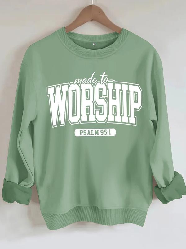 Women's Casual Worship Clothing & Psalm 95 Letter Print Hoodie, Soft Long Sleeve Round Neck Sweatshirt, All-Season Wear...