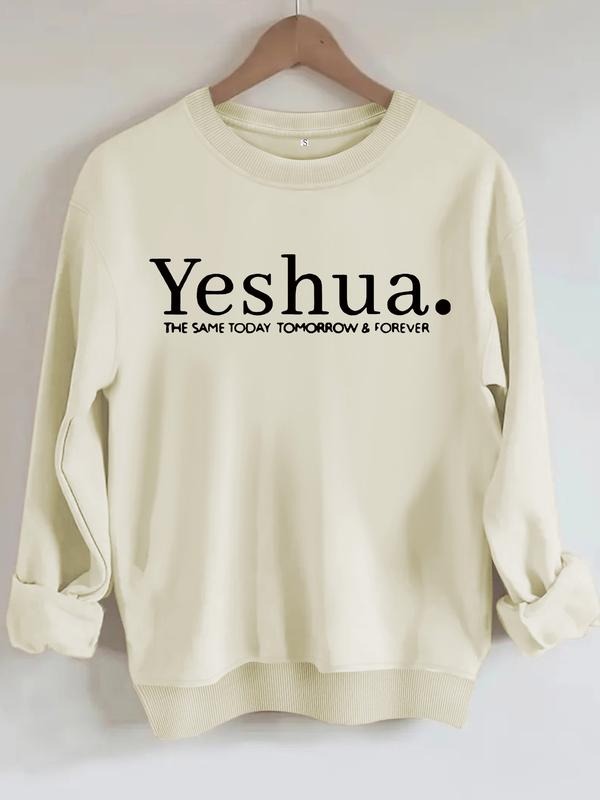 Women's Casual Yeshua Faith Letter Print Hoodie, Soft Long Sleeve Round Neck Sweatshirt, All-Season Comfort T-Shirts