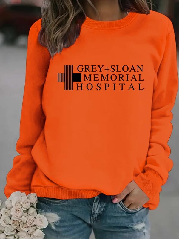 Women's Casual +sloan Pattern Pullover Sweater, Soft Long Sleeve Round Neck Sweatshirt, Comfortable Daily Wear T-Shirts,...