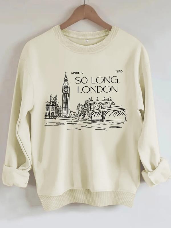 Women's Casual so Long London Pattern Pullover, Soft Long Sleeve Round Neck Sweatshirt, All-Season Comfort T-Shirts, Hoodie