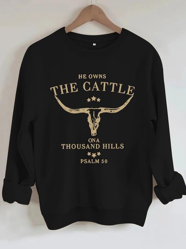 Women's Casual the Cattle Graphic Pullover Sweater, Soft Long Sleeve Round Neck Sweatshirt, Comfortable Daily Wear...