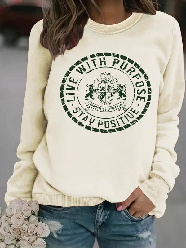 Women's Casual with Purpose Graphic Pullover Sweater, Soft Long Sleeve Round Neck Sweatshirt, All-Season Wear T-Shirts,...