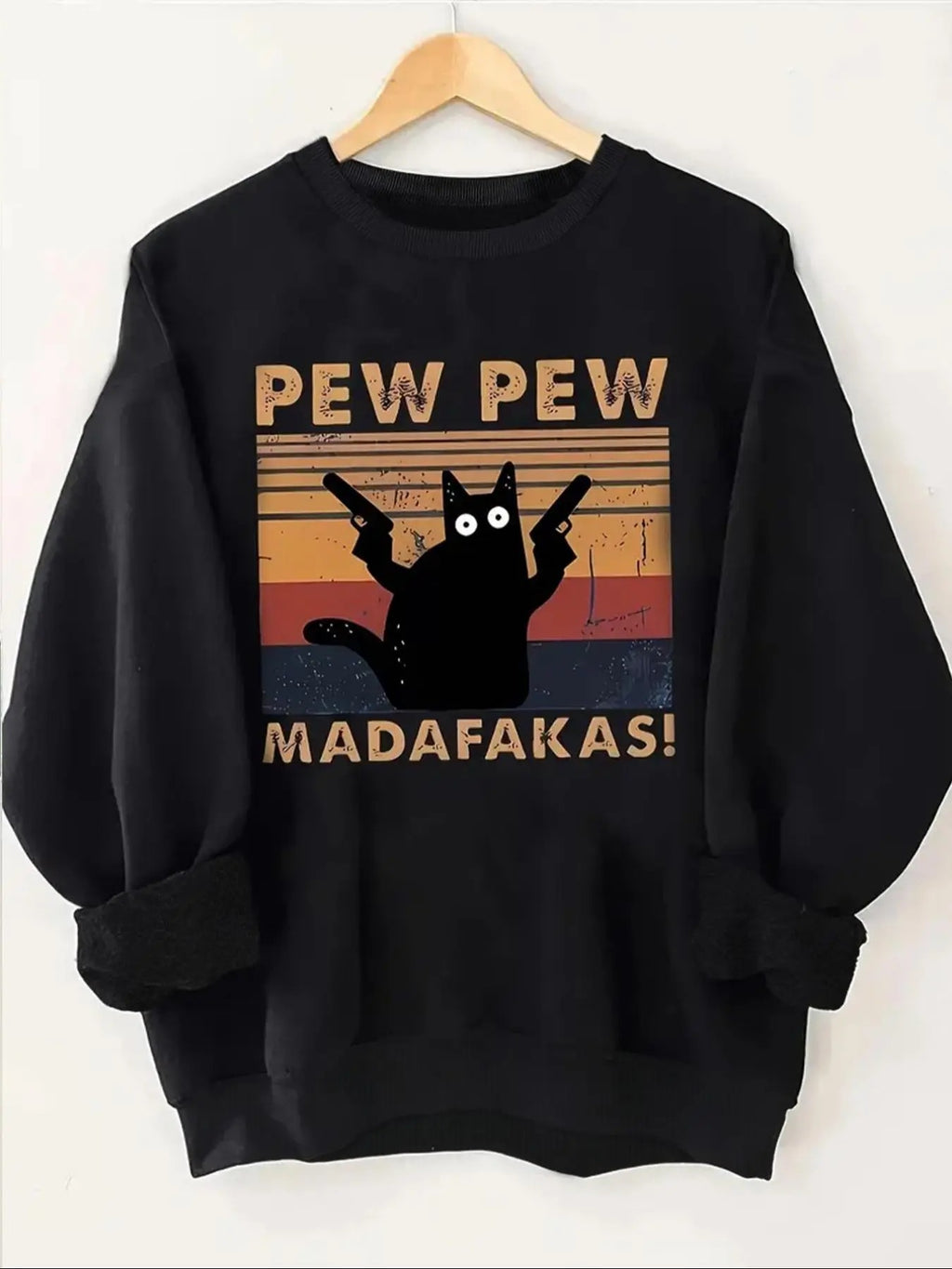 Women's Cat & Letter Print Crew Neck Sweatshirt, Casual Long Sleeve Pullover for Fall & Winter, Women's Clothes for Daily...