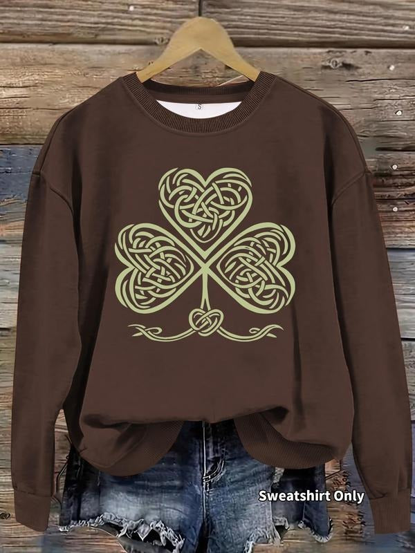 Women's Celtic Knot Print Crew Neck Sweatshirt, Casual Long Sleeve Pullover for Daily Wear, Ladies Clothes for Fall &...