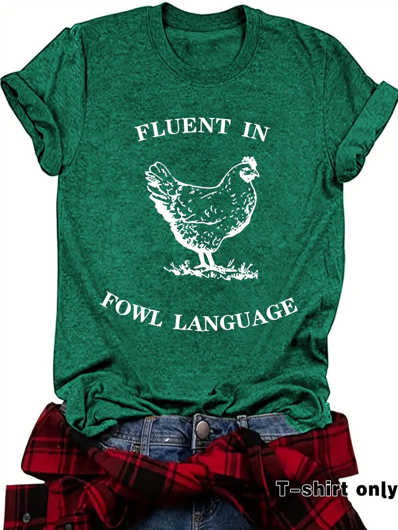 Women's Chicken & Letter Print Round Neck Tee, Casual Short Sleeve Crew Neck T-shirt for Summer, Fashion Women's Top for...