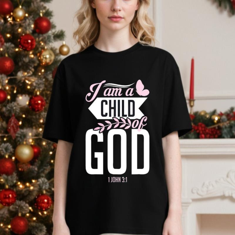 Women's Christian Bible Verse T-Shirt "I Am A Of God" 1 John Short Sleeve Crew Neck  Casual Tee Top Womenswear Unisex...