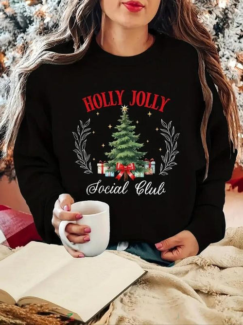 Women's Christmas & Letter Print Crew Neck Pullover, Casual Long Sleeve Sweatshirt for Fall & Winter, Women's Clothes for...