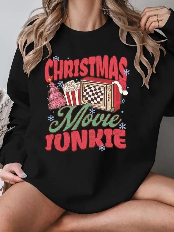 Women's Christmas & Letter Print Round Neck Pullover, Casual Long Sleeve Crew Neck Sweatshirt for Fall & Winter, Women's...